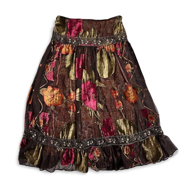 Y2K Debbie Shuchat Burnout Velvet Maxi Skirt 8 Boho Festival Whimsigoth Flaw - Picture 5 of 16